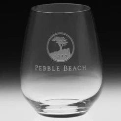 Pebble Beach Heritage Logo Stemless White Wine Glass Clearance