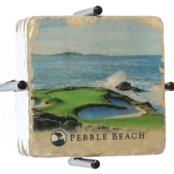 Pebble Beach 7Th And 18Th Hole Marble Coaster Set By Art And Stone Hot