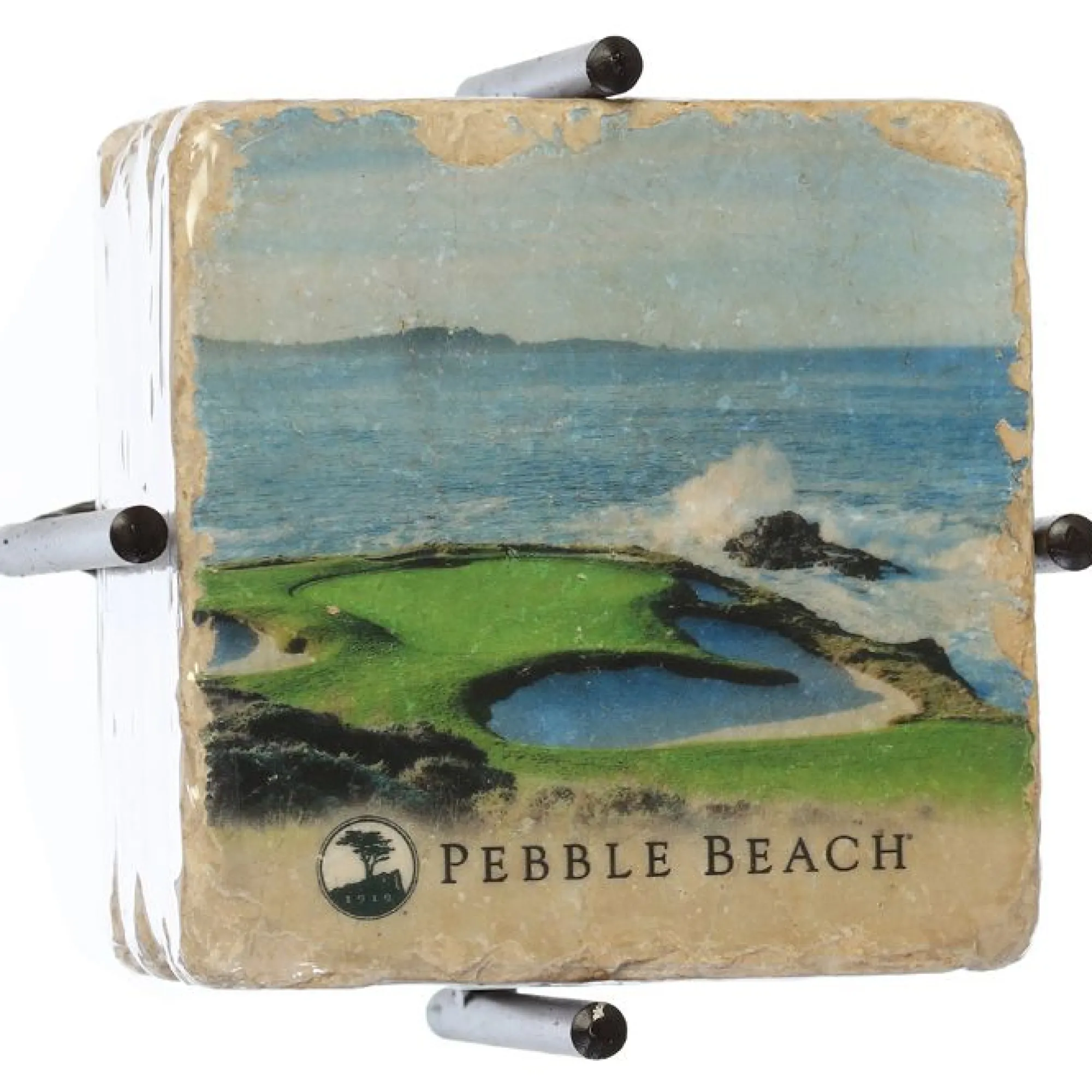Pebble Beach 7Th And 18Th Hole Marble Coaster Set By Art And Stone Hot
