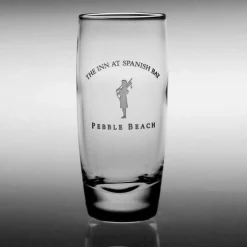 Pebble Beach Spanish Bay Bagpiper Etched Tall Shot Glass Fine Crystal Collection Fashion
